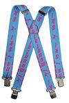 Olata Adjustable Ski Salopette Braces/Suspenders (Blue/Pink) - 4cm (Adult). X-Shape (Adjustable Centre)