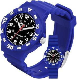 SOCICO Childrens Analog Watch, Waterproof Time Teaching Watch for Boys & Girls, Soft Comfort Band, Easy to Read Dial, Durable Learning Wristwatch for Kids, Great for School (Blue - Black face)