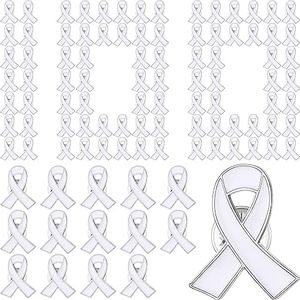 Batiyeer 100 Pieces White Ribbon Pins Bulk Lung Cancer Awareness Enamel Lapel Pin Bone Cancer Awareness Brooch for Women Man Support Groups Fundraisers Supplies