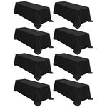8 Packs 90 x 132 Inch Tablecloth, Black Polyester Table Cloth for 6ft Rectangle Tables, Stain and Wrinkle Resistant Washable Fabric Table Cover for Wedding Banquets Parties Buffet Dining Table