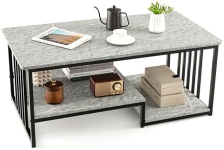 Giantex Faux Marble Coffee Table, Rectangular 2-Tier Center Table with Open Storage Shelf, Modern Long Cocktail Table Snack Table with Metal Frame for Living Room, Home, Office, Gray