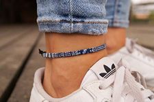 Boho Surfer Anklet Unisex - Ethnic Anklet Women & Men - Handmade Beach Jewellery & Festival Accessories - Waterproof & Adjustable - Flat Shape - U (Blue-White)