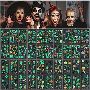 516 Pieces Assorted Halloween Temporary Tattoos for Kid, Glow in the Dark Tattoos, Temporary Tattoos for Kid, Halloween Temporary Face Tattoo for Halloween Party Favor Trick or Treat Present, 40 Sheet