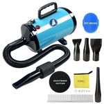 Xapigo 2800W High Velocity Professional Dog Pet Grooming Dryer, Pet Grooming Hair Dryer - Dog Hair Dryer with Adjustable Temperature and Speed,with Pet Steel Comb, Pet Towel,Nozzles. (Blue)