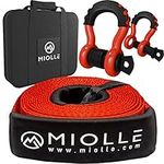 MiolleGear Heavy-Duty Tow Strap 3”x20’ (33400lb) with Integrated Loops and D-Ring Shackles - Static Recovery Rope - Ideal for Towing Trucks and Cars