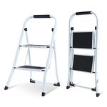 EPROSMIN 2 Step Ladder – Folding Step Ladder, Portable With Anti-Slip Mat & Comfortable Soft Handgrip, Heavy Duty Steel Step Ladder - Easy to Store Step Ladders, 150KG Max Capacity (2 Step - white)