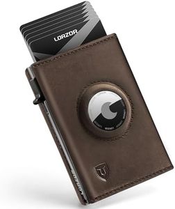LORZOR AirTag Wallet - Full Grain Leather, Mens Minimalist Wallet with Apple Air Tag(2nd Generation) Holder, Slim Smart Pop up Card Case, ID Window, RFID Blocking, Front Pocket (AirTag Not Included)