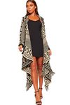 WearAll Women's Aztec Knitted Tassle Long Waterfall Open Cardigan Ladies Maxi Shawl - Mocha - 12-14