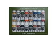 Vallejo 70101 - Vallejo Model Color Folkstone Basics Acrylic Paint Set - 16 x Assorted 17millimeter Colour, Beige/Blue/Brown/Gold/Green/Grey/Orange/Red/Silver/Yellow