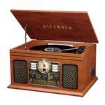 Victrola Classic 6-in-1 Entertainment Center – Bluetooth Record Player with 3-Speed Turntable, CD and Cassette Player and FM Radio, Mahogany (VTA-200B)