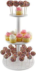 Darware Cake Pop/Cupcake Stand (3-Tiered); White Wooden Dessert Display for Parties and Special Events