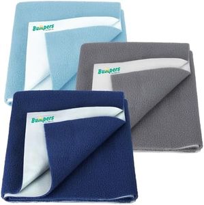Bumpers Anti-Piling Quick Dry & Absorbent Sheet Polycotton Baby Bed Protecting Waterproof Mat (Dark Blue, Grey, Light Blue, Small (70 x 50cm), Pack of 3)