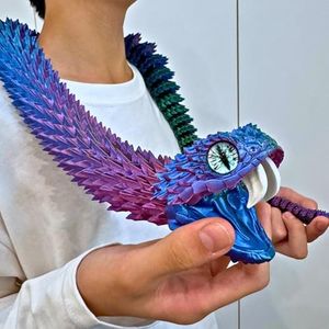 Dpcirk 35.5-inch Oversized 3D Printed Snake Model with Movable Teeth and Flexible Joints, Reptile Animal Figurine, Stress Relief, Surprising and Magical Gift (35.5in Red Blue Yellow)