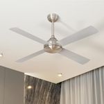 Vevare 52 Inch Ceiling Fan with Remote Control, Home Indoor 4 Blades Fan with Timer and 3 Fan Speeds Silver