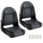 Goplus Boat Seats, Folding High Back Boat Chairs, Waterproof PVC Leather Cabin Seating w/Thick Sponge Padding, Fold-down Fishing Sightseeing Boat, Speedboat Captain Seats, Seawolf