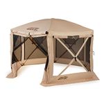 CLAM Quick-Set Pavilion 12.5 x 12.5 Foot Portable Pop-Up Outdoor Camping Gazebo Screen Tent Tent Canopy Shelter with Ground Stakes and Carry Bag, Tan