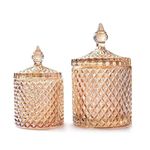 Eidoct 2 Pcs Glass Candy Jars with Lid,Candy Dishes with Lids-Candy Containers Glass Cookie Trasparent Jar for Candy Buffet Decorative Jars Candy Buffet Party Wedding (300ml+600ml/Amberl)