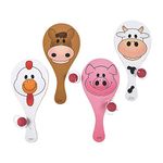 12 Wooden Farm Animal Paddle Balls