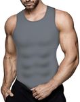 Mens Compression Shirt Slimming Body Shaper Vest Workout Tank Tops Abs Abdomen Undershirts, Grey, X-Large