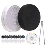 WUERKIYA Flat Sewing Band Spool with Buttonholes, 2 Roll 10 Yards Elastic Sewing Bands, 3/4 Inch Wide Elastic Band For Sewing with Pins & Ruler Ideal for DIY Waistbands and Necklines(Black & White)