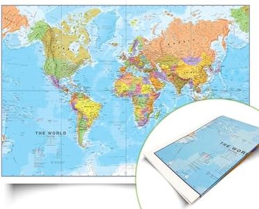 Maps International - World Map Detailed - Updated 2024 - Silk Art Paper - Folded Format - 84.1cm (w) x 59.4cm (h)