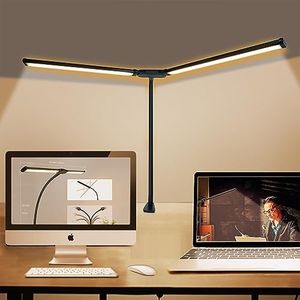 LED Desk Lamp Double Head, Eye-Caring Architect Desk Lamps for Home Office,3 Lighting Modes & 10 Level Brightness Adjustable Gooseneck Clamp Desk Light