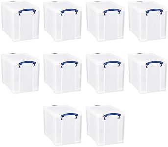 Really Useful Box 19 Liter Plastic Stackable Storage Container with Snap Lid & Built-In Clip Lock Handles for Home & Office Organization, (10 Pack)