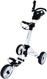 Qwik-Fold 3 Wheel Push Pull Golf CART - Foot Brake - ONE Second to Open & Close!, White/White