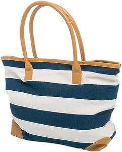 Beach Bag Womens Canvas Summer Tote Bags Striped Nautical Shopper 46 x 32 x 13 cms Closure Magnetic Clasp Airee Fairee (BLUE)(Size:L)