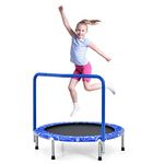 GYMAX Kids Trampoline with Handle, 36’’ Foldable Rebounder, Protective Cover, Outdoor Indoor Mini Trampolines for Children, Max Weight 150kg (Blue)