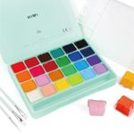 INK LAB HIMI Gouache Paint Kit 24 Colors Non Toxic Paints Jelly Cup Design with Paint Brushes Palette Portable for Professional Artists, Rich Pigment, 30ml/Cup