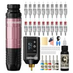 Wormhole Tattoo Gun Kit, Wireless Tattoo Machine Kit Complete Tattoo Practice Kit Rechargeable Cordless Tattoo Power Supply Portable 1500mAh with LED Digital Display for Tattooist WTK260