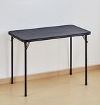 KAIHAOWIN Folding Table, Black Metal Foldable Desk with Vinyl Top, No Assembly Seamless Surface with Collapsible Powder-Coated Steel Legs, Compact Portable Table Home Office Indoor