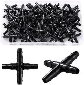 VooGenzek 50 Piezas Conectores Cruzados de Púas de 4/7mm 4 Vías, Conectores de Manguera de Riego 4/7mm, Conectores para Tubo de Riego Goteo, Conectores de Púas Manguera para Sistemas de Riego