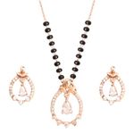 XPNSV Luxury Jewelry Gold Plated Pendant Gift Set Mangalsutra with Earring for Women, Girl & Her With American Diamond, Traditional Black Beads (Sparkle Droplet)