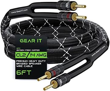 GearIT 14AWG Premium Heavy Duty Braided Speaker Wire Cable (6 Feet) Dual Gold Plated Banana Plug Tips - in-Wall CL2 - Oxygen-Free Copper (OFC) Black