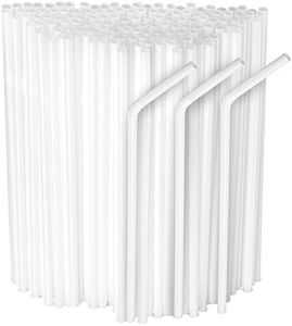 [500 Pack] White Flexible Plastic Drinking Straws Disposable Straw 8'' inches Tall