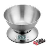 himaly Digital Kitchen Food Scales, Stainless Steel Weighing Cooking Scales with Detachable Bowl,11lb/5kg LCD Display with Tare Function, Temperature Sensor and Timer Alarm(2 AA Batteries Included)