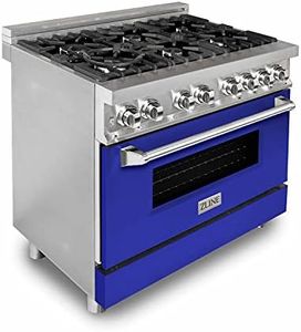 ZLINE 36 in. 4.6 cu. ft. Legacy Dual Fuel Range with 6 Burner Gas Cooktop and Electric Convection Oven in Stainless Steel and Blue Matte Door (RA-BM-36)