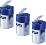 STAEDTLER Staedtler Manual Blue [3 Pack] Handheld Pencil Sharpener for School, Office, Colored Pencils 3 Packs Blue Silver