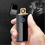 PROXN LR-1 Electric USB DEL-08 Touch Lighter for Smoking Rechargeable Windproof Slim Coil Lighter with Smart Fingerprint Sensor Double Side Ignition Lighter Cigarette Stylish (Black)