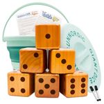 SunNordic Giant Wooden Yard Dice - Outdoor Giant Dice Game Set with 6 Dice, Scoreboard and Green Collapsible Bucket - Yard Dice Game for Kids & Adults (Classic)