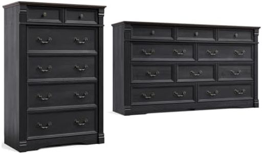Bedroom Sets 2 Pieces, 47" Tall 6 Drawer Dresser Storage with Metal Handles, 60" Wide 10 Drawer Dressers, Rustic Wood Bedroom Furniture Set for Home, Bedroom, Hallway, Black