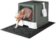 Medario Cat Litter Box with X-Large Litter Mat and Scoop, Large Foldable Litter Box with Lid, Enclosed Kitty Box,Front Top Entry Exit, Odor Control Easy to Clean (Upgrade Olive Green)