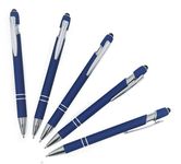 Pack of 5 Rubberized Comfort Soft Touch 2 in 1 Ballpoint Pen Capacitive Stylus Tip, Premium Metal Medium Point, Black Ink, Compatible with Most Touch Screens (Dark Navy Blue)