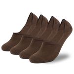 Supersox No Show Loafer Socks For Men - 4 Pairs Stylish Cotton Socks, Moisture Wicking with Anti Slip for Everyday Use, Free Size (Pack of 4) (Brown)