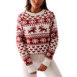 ZAFUL Women's Christmas Snowflake Reindeer Knitted Sweater Long Sleeve Crew Neck Heart Animal Print Pullover Knitwear