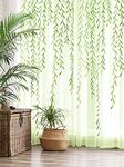 Breling Willow Voile Curtains Cute Green Sheers Leaf Curtain Tulle Vine Window Curtains Sheers Ivy Pretty Curtain for Living Room Bedroom Window Door Balcony(2 Pieces,39.4 x 106.3 Inch)