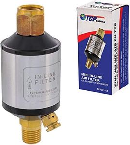 TCP Global Mini In-Line Air Filter, Oil and Water Separator - Aluminum Body, Drain Valve, Water Trap, Air Dryer Removes Moisture, Dirt, For Compressor Air Line Hose, Air Tool, Spray Gun, Plasma Cutter