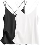 Ekouaer Womens 2-Pack Silk Satin Camisole Tank Top V Neck Sexy Cross Back Spaghetti Strap Cami Sleeveless Lounge Tops